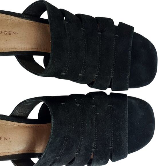 Halogen Annabelle Suede Slide Wedge Sandals Black Slip On Casual Open Toe - Picture 4 of 10